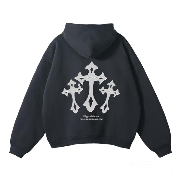 Black triple cross hoodie